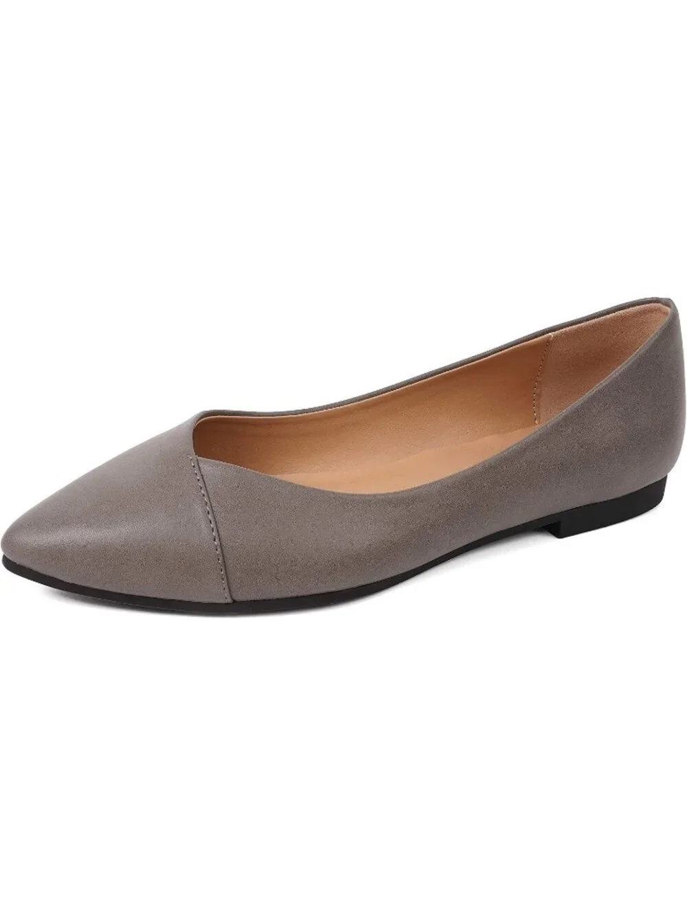 FUNKYMONKEY Women's Grey Faux Leather Pointed Toe Slip On Ballet Low Heel Flats